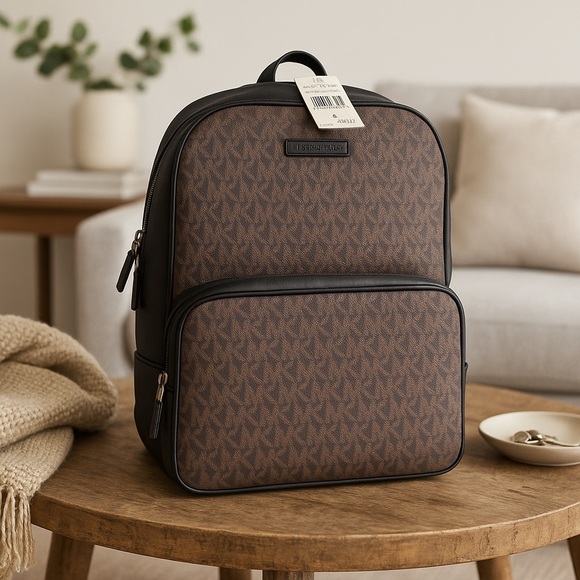 Unisex Michael Kors canvas black and brown backpack / travel / office bag